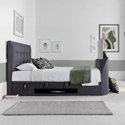 Falmer Ottoman Storage TV Bed - Pendle Slate Dark Grey Fabric - Sizes Available