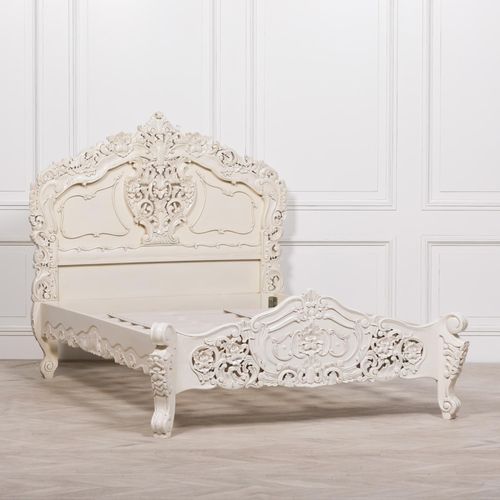 French Style Horatio Bed - White Mahogany - Carved - Sizes Available