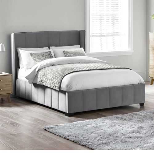 Katie Bed - Grey Velvet Fabric - Sizes Available