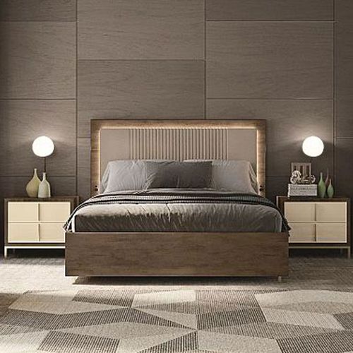 Meridian Brown Fabric Headboard Bed - Sizes Available