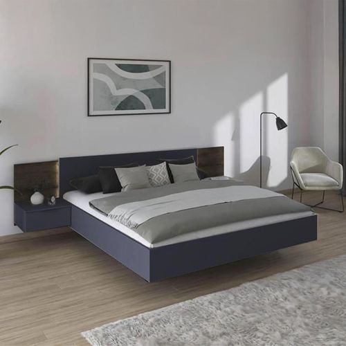 Rauch Marbella 5ft King Size Bed with 2 Hanging Bedside Table - Metallic Dark Grey and Atlantic Dark Oak