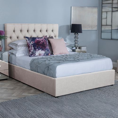 Sandra Oatmeal Fabric 5ft King Size Ottoman Storage Bed