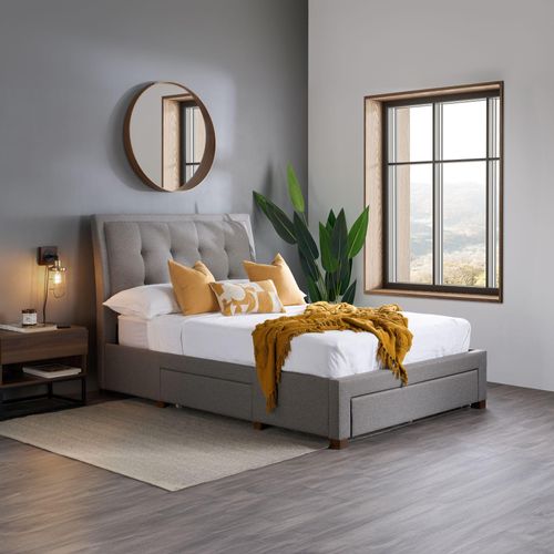 Shelby Bed - Grey Fabric - Sizes Available