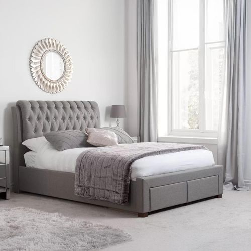 Valentino Bed - Grey Fabric - Sizes Available