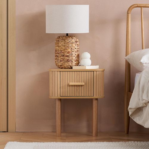 Axel Oak Fluted 1 Drawer Curved Bedside Table