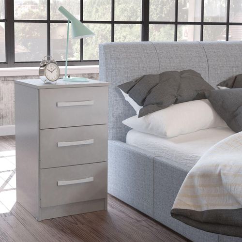 Lynx Grey Gloss 3 Drawer Bedside Cabinet