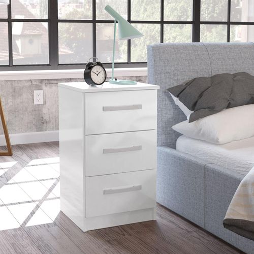 Lynx White Gloss 3 Drawer Bedside Cabinet