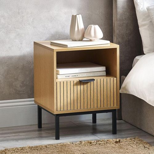 Sia Ribbed Oak 1 Drawer Bedside Table