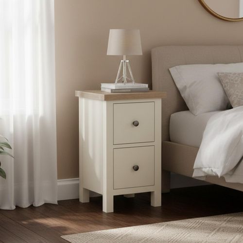 Modern Narrow Bedside Cabinet - 2 Drawer - White Painted
