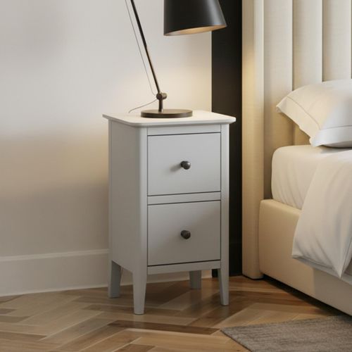 Stowe Narrow Bedside Cabinet - 2 Drawer - Grey