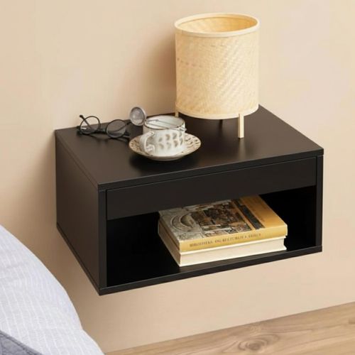 Cholet Bedside Table - 1 Drawer - Wall Mounted - Floating - Black Painted
