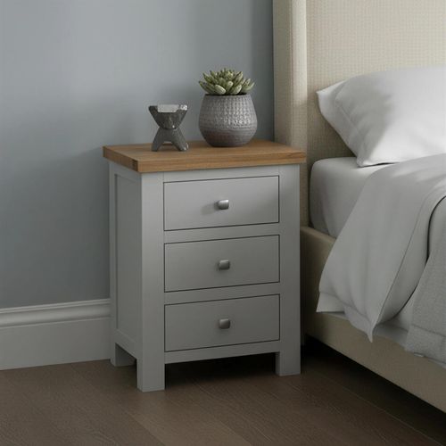 Lundy Bedside Cabinet - 3 Drawer - Grey Painted