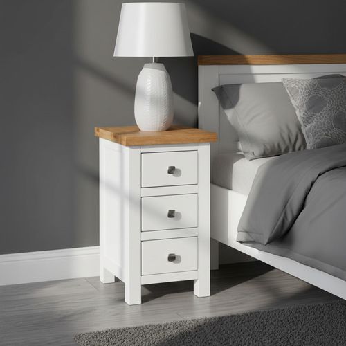 Lundy Bedside Cabinet - 3 Drawer Compact - White Painted