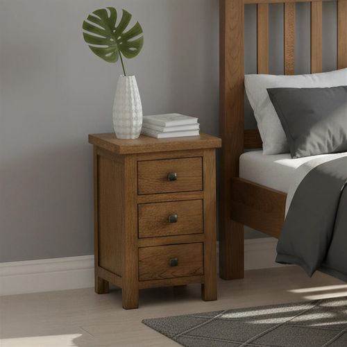 Original Bedside Cabinet - 3 Drawer Compact - Rustic Oak