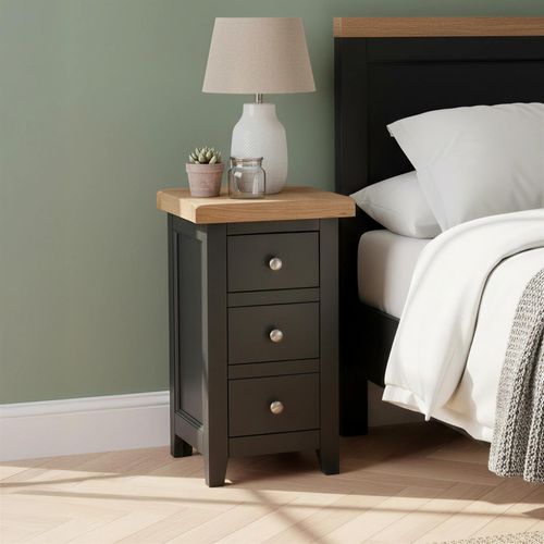 Wilmont Bedside Cabinet - 3 Drawer Compact - Black Painted