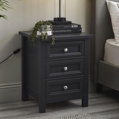 Maine Bedside Cabinet - 3 Drawer - Black