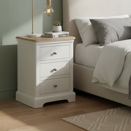 Cromwell Bedside Cabinet - 3 Drawer - White Painted