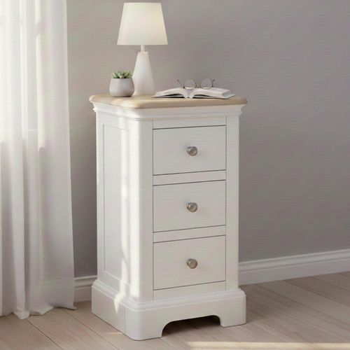 Cromwell Bedside Cabinet - 3 Drawer Compact - White Painted