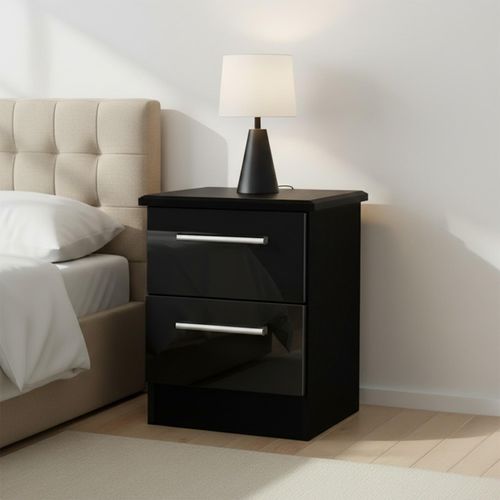 Knightsbridge Bedside Cabinet - 2 Drawer - Black Gloss