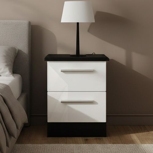 Knightsbridge Bedside Cabinet - 2 Drawer - White Gloss and Black