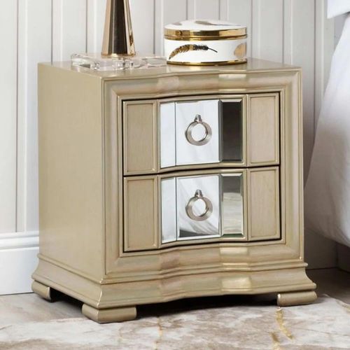 Clearance - Lucca Bedside Cabinet - 2 Drawer - Mirrored - Champagne - A436