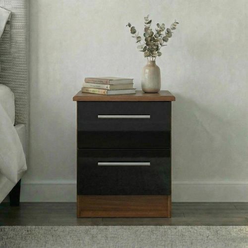 Knightsbridge Bedside Cabinet - 2 Drawer - Black Gloss and Walnut