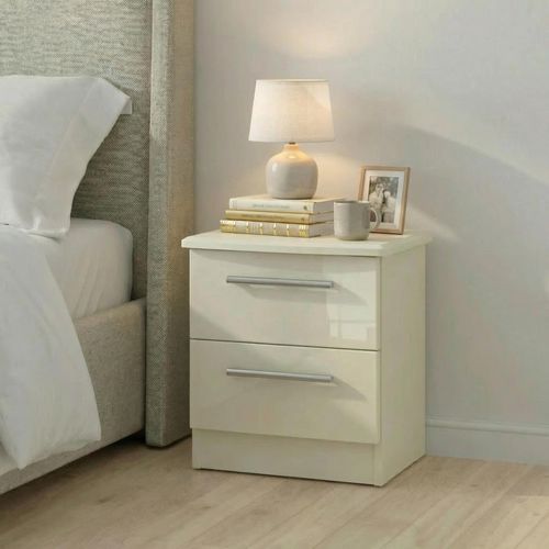 Knightsbridge Bedside Cabinet - 2 Drawer - Cream Gloss