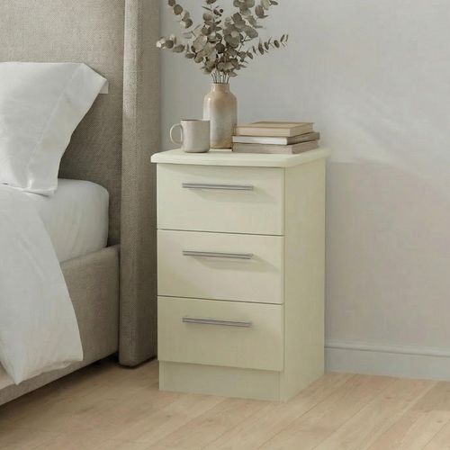 Knightsbridge Bedside Cabinet - 3 Drawer - Cream Gloss
