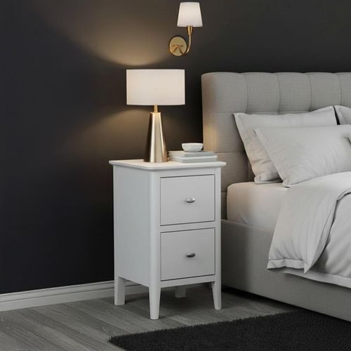 Clearance - Hampstead Narrow Bedside Cabinet - 2 Drawer - White - FSS16982