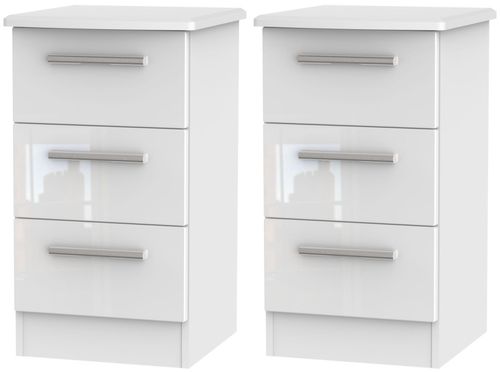 2 X Knightsbridge White 3 Drawer Bedside Cabinet (Pair)