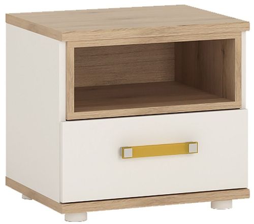4Kids White and Oak Effect 1 Drawer Bedside Cabinet with Orange Handle