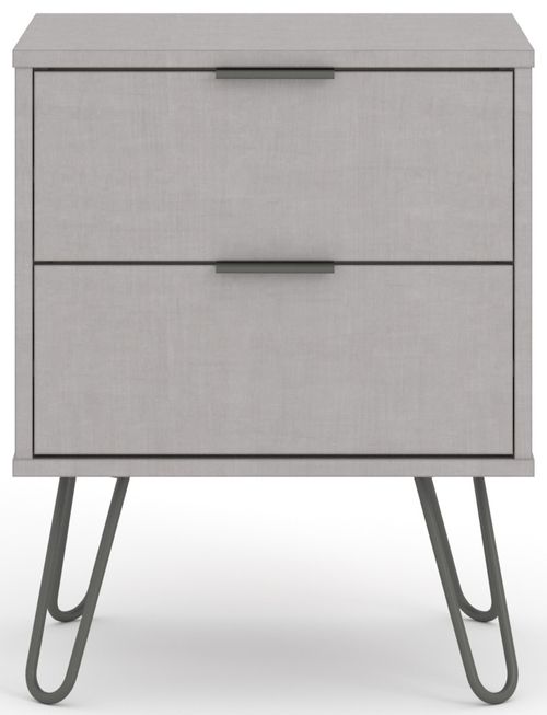 Augusta Grey 2 Drawer Bedside Cabinet with Hairpin Legs