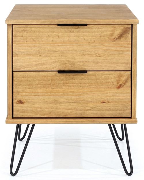 Augusta Pine 2 Drawer Bedside Cabinet with Hairpin Legs