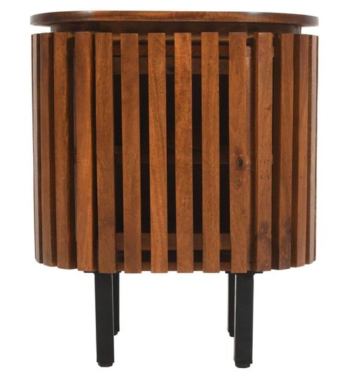 Amber Slatted Mango Wood 1 Door Bedside Table