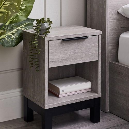Bali Grey Oak Bedside Cabinet - 1 Drawer
