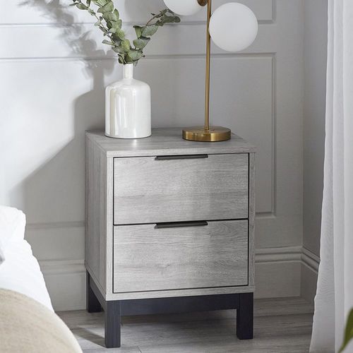 Bali Grey Oak Bedside Cabinet - 2 Drawer