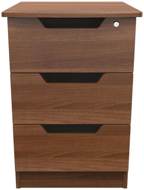 Bella Walnut Effect 3 Drawer Bedside Cabinet with Lock