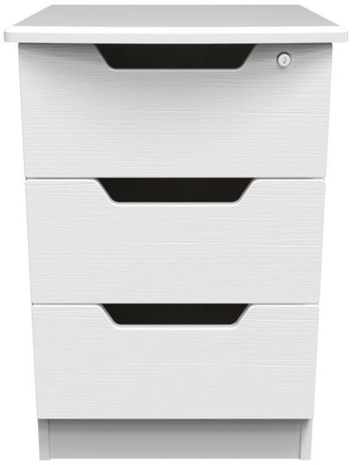 Bella White 3 Drawer Bedside Cabinet with Lock