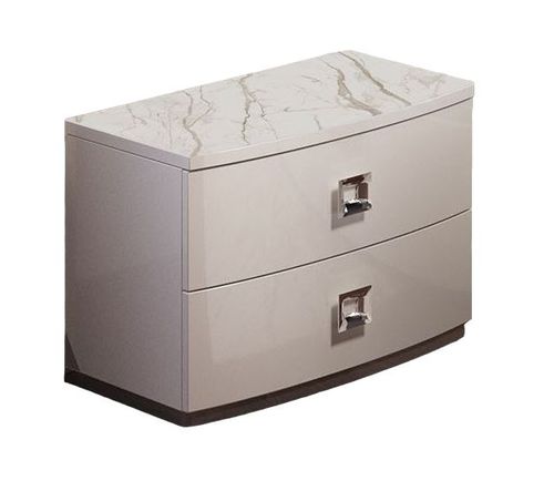 Betty White Gloss 2 Drawer Bedside Cabinet - Bow Front