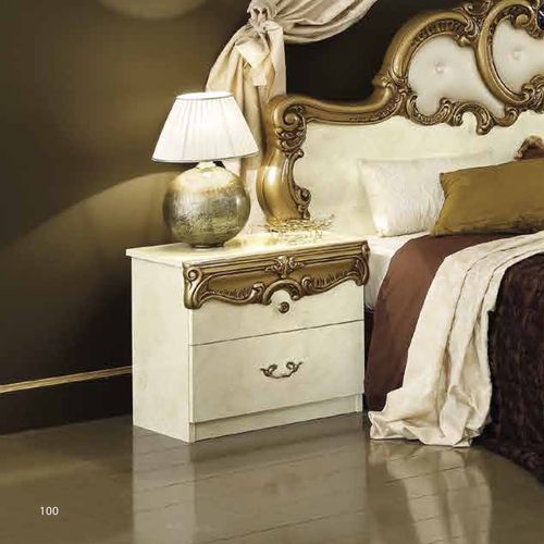 Barocco Bedside Cabinet - 2 Drawer - Ivory and Gold