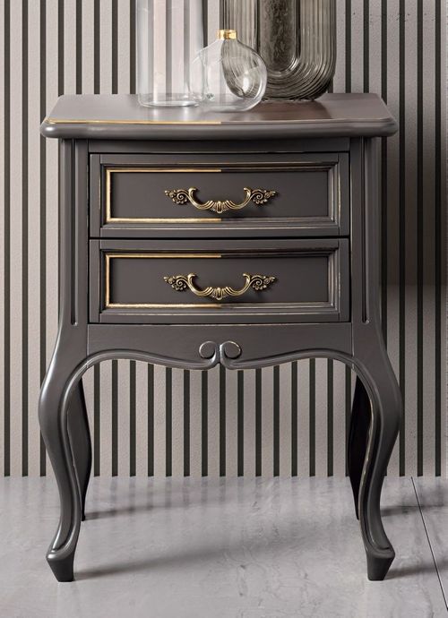 Verdi Bedside Table - 2 Drawer - Grey - French Style