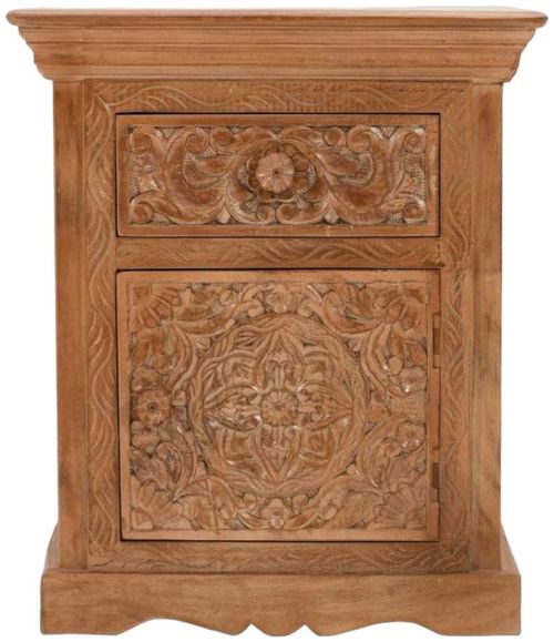 Carved Mango Wood Bedside Table