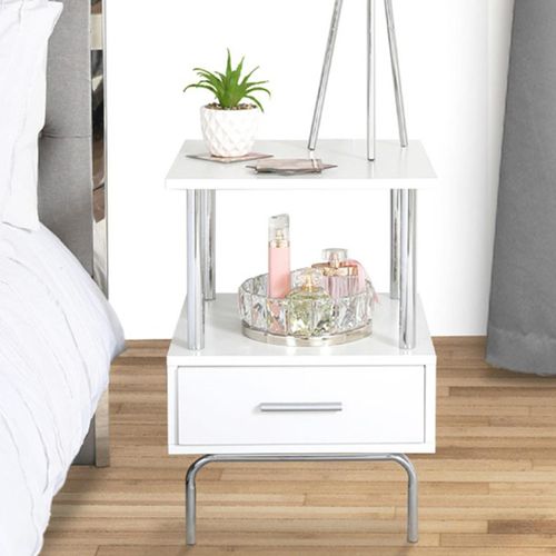 Charlotte Bedside Table - 1 Drawer - White
