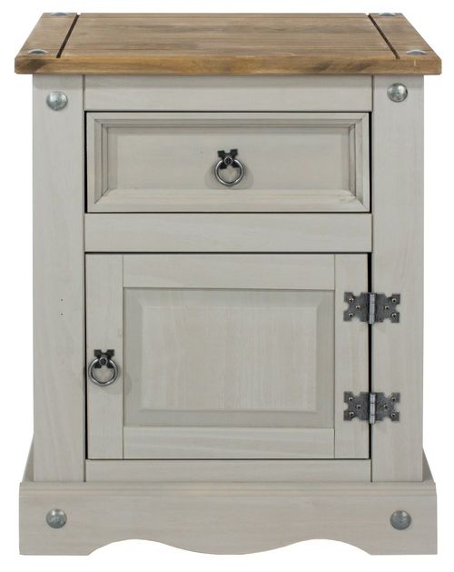 Corona Grey Mexican Pine 1 Door 1 Drawer Bedside Cabinet