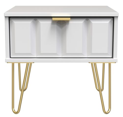 Cube White 1 Drawer Bedside Table with Gold Hairpin Legs