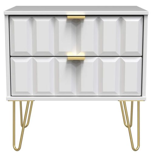 Cube White 2 Drawer Wide Bedside Cabinet with Gold Hairpin Legs