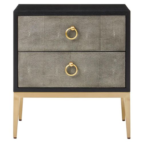 Deruta Bedside Cabinet - 2 Drawer - Grey Faux Shagreen