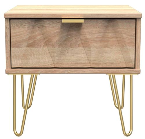 Diamond Oak Effect 1 Drawer Bedside Table with Gold Hairpin Legs