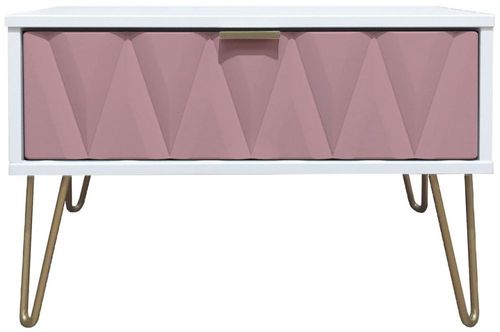 Diamond Pink and White 1 Drawer Midi Bedside Table with Gold Hairpin Legs