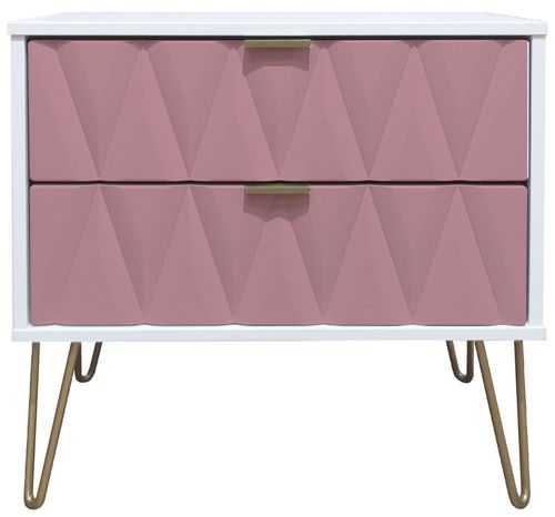 Diamond Pink and White 2 Drawer Midi Bedside Cabinet with Gold Hairpin Legs